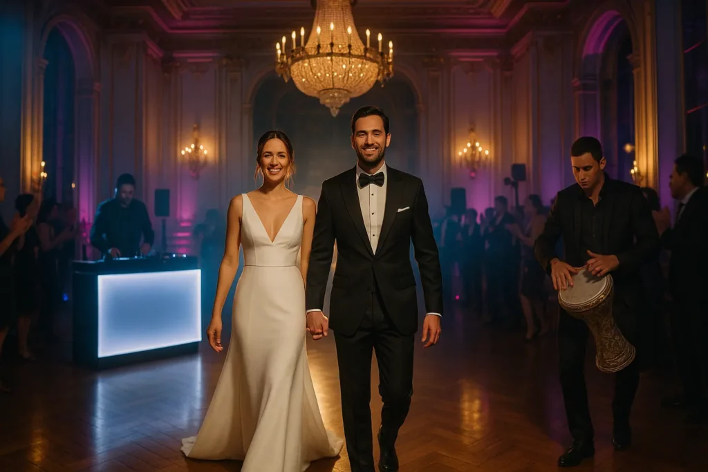 mariés sur la piste pendant la première danse de mariage oriental à Paris 75