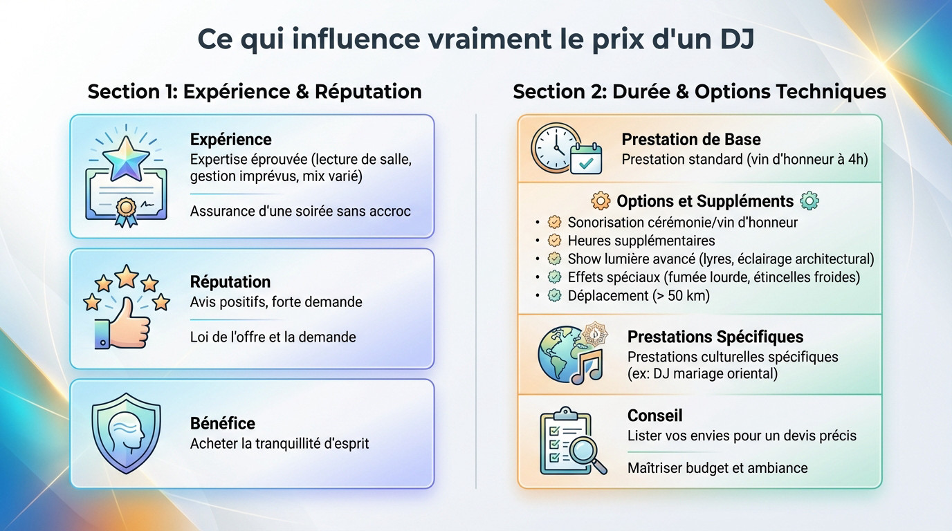 Facteurs influençant le coût d'un DJ de mariage : matériel, expérience et options