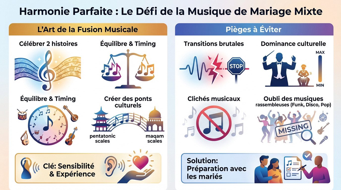Ambiance de mariage mixte réussie avec un DJ oriental professionnel gérant la fusion musicale