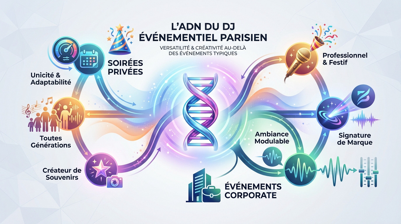 Amine DJ animant une soirée événementielle chic à Paris avec un jeu de lumière professionnel