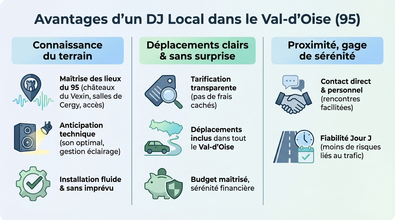 DJ mariage Val-d'Oise installant son matériel de sonorisation et d'éclairage dans une salle de réception du 95