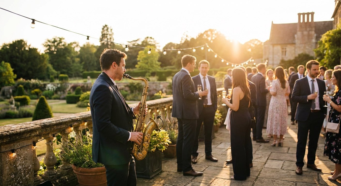 Saxophoniste jouant au vin d'honneur de mariage