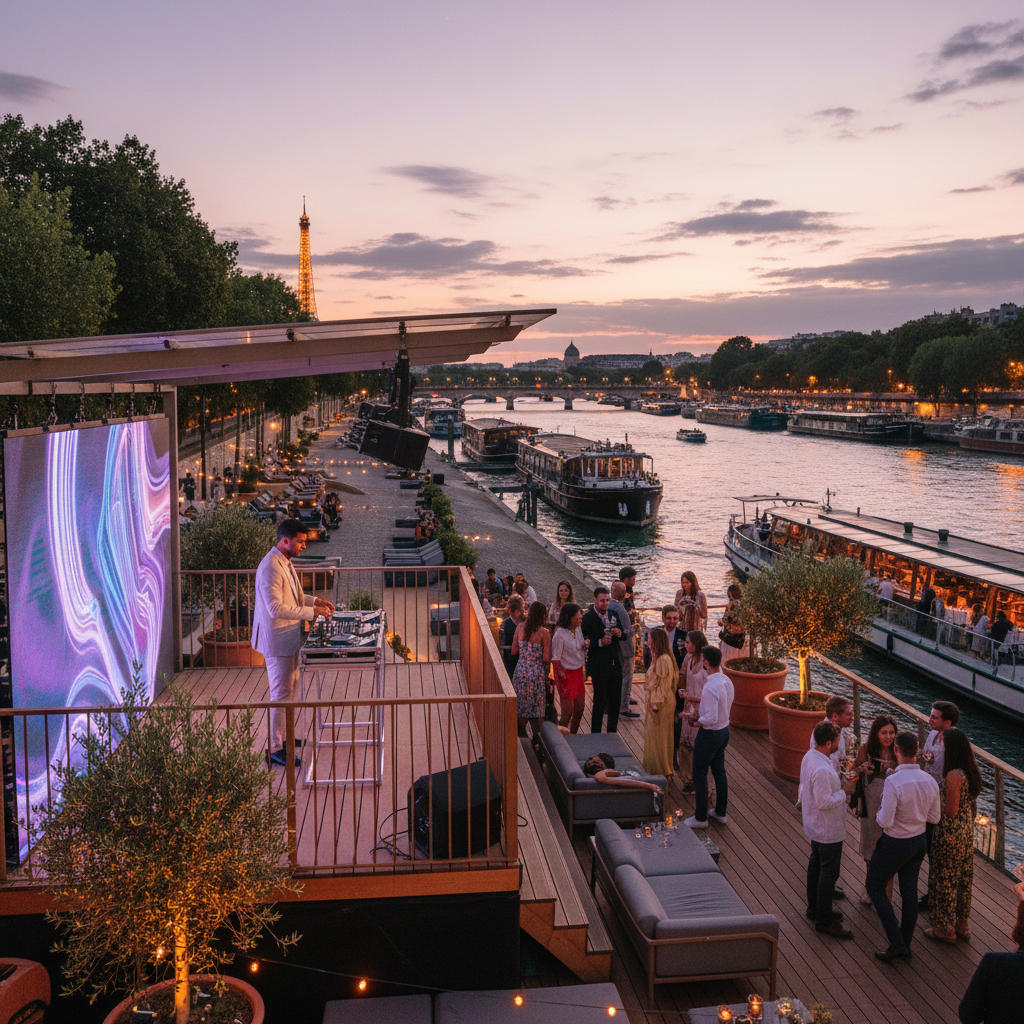 DJ en bord de l eau lors d une soirée d été