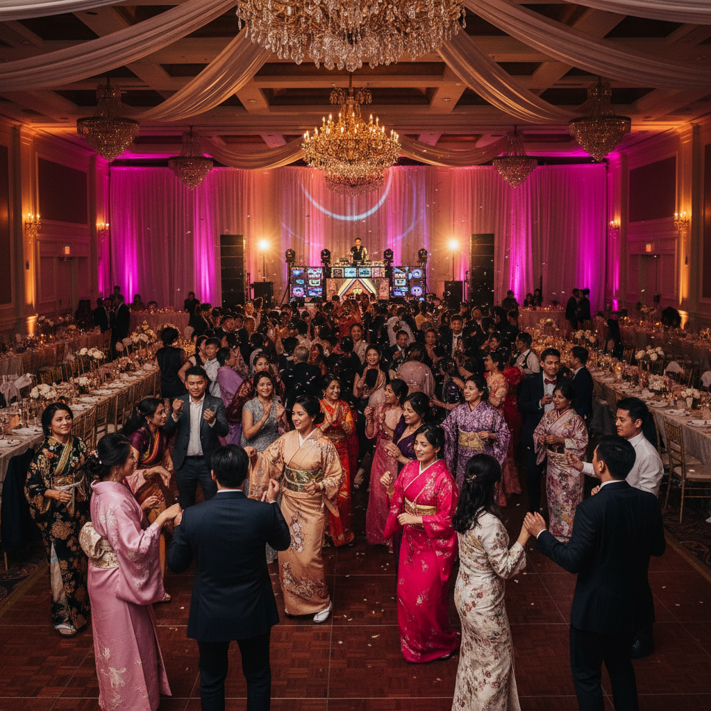 Grand mariage multiculturel avec 200 invités dansant