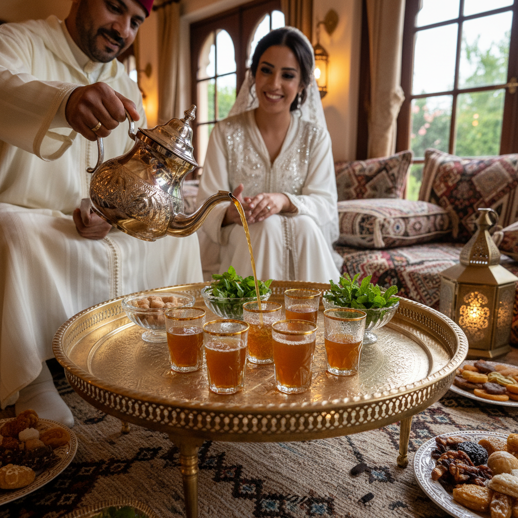 Cérémonie du thé marocain lors d'un mariage