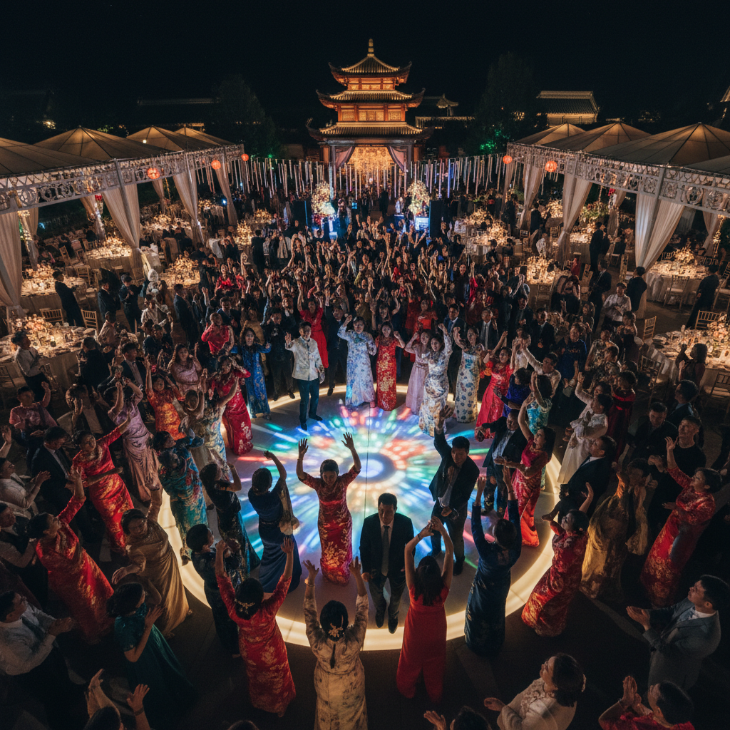 Foule dansant lors d'un mariage oriental