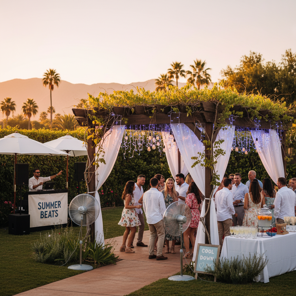 Mariage d été sous pergola avec DJ et ventilateurs