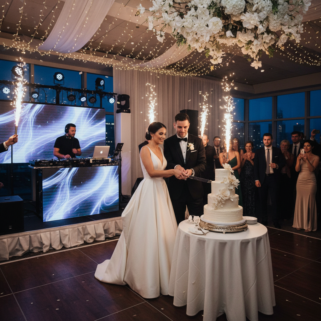 Cérémonie du gâteau de mariage avec animation DJ