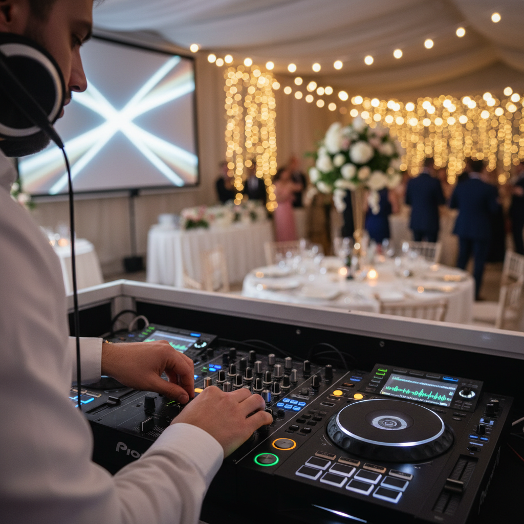 DJ réalisant des transitions musicales sur sa table de mixage