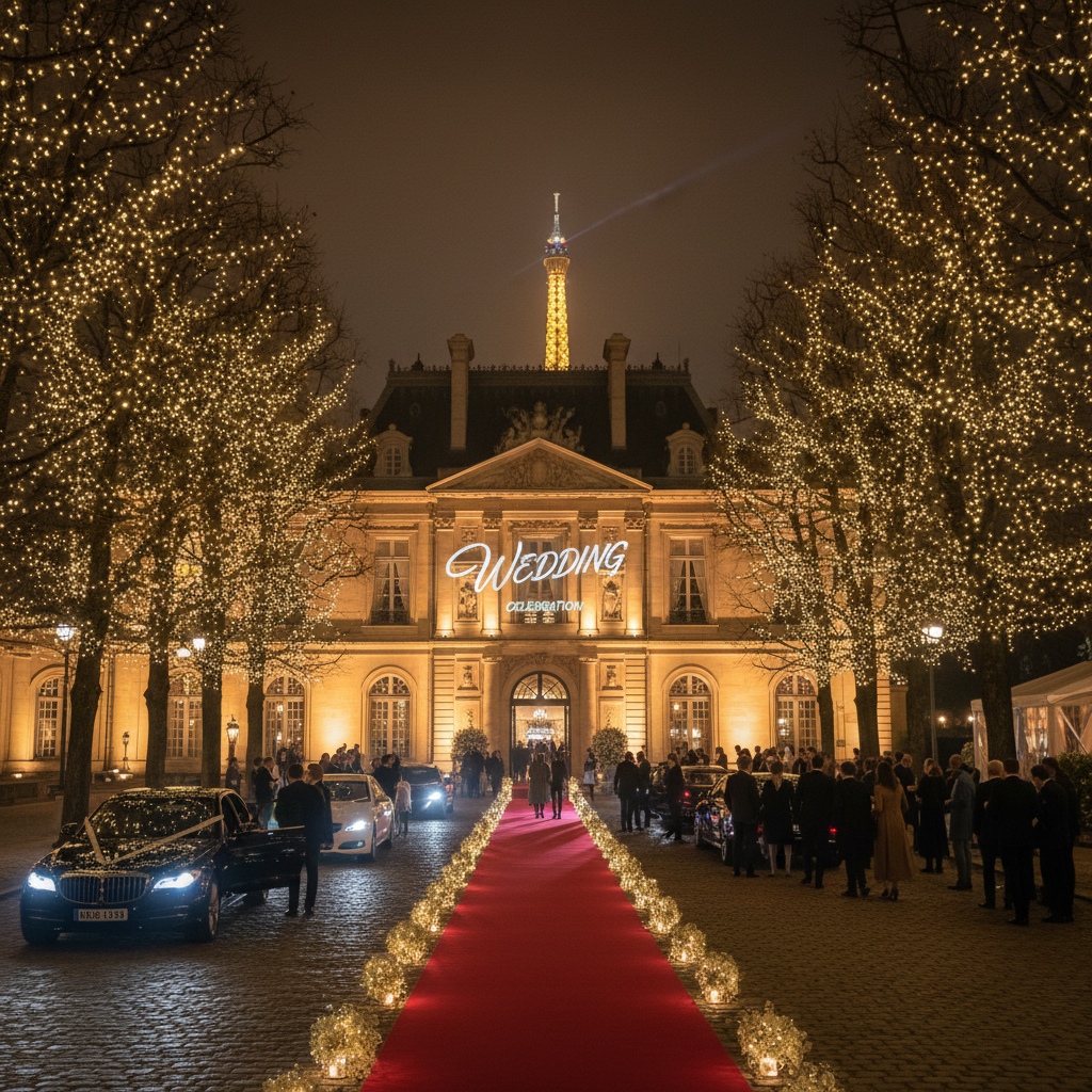 Salle de mariage illuminée la nuit