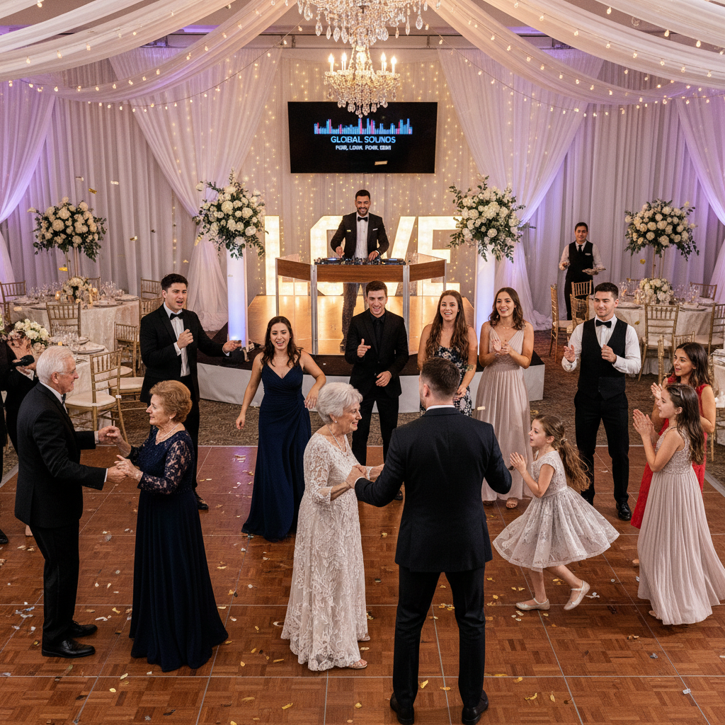 Réception de mariage avec DJ et invités de toutes générations