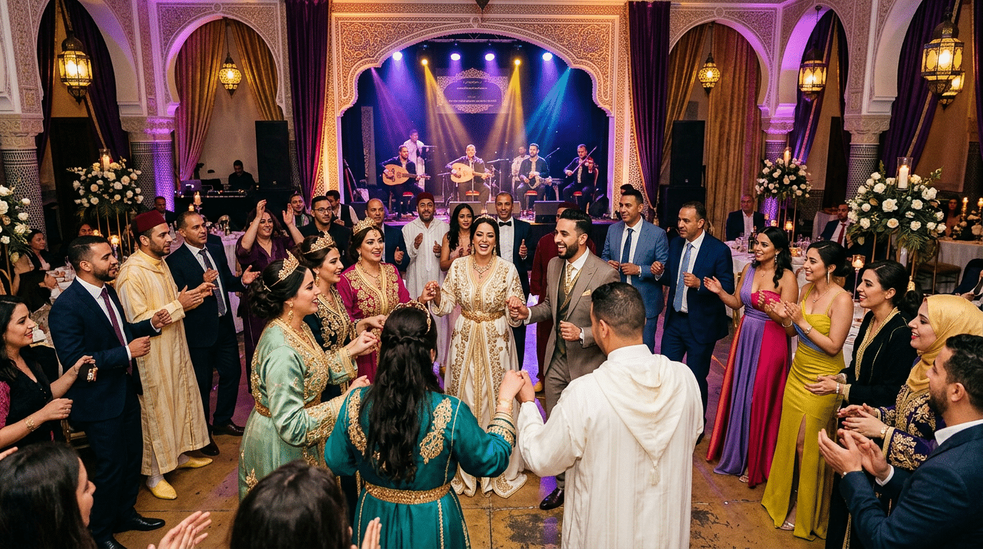Piste de danse animée lors d'un mariage oriental en salle de réception en Val-de-Marne