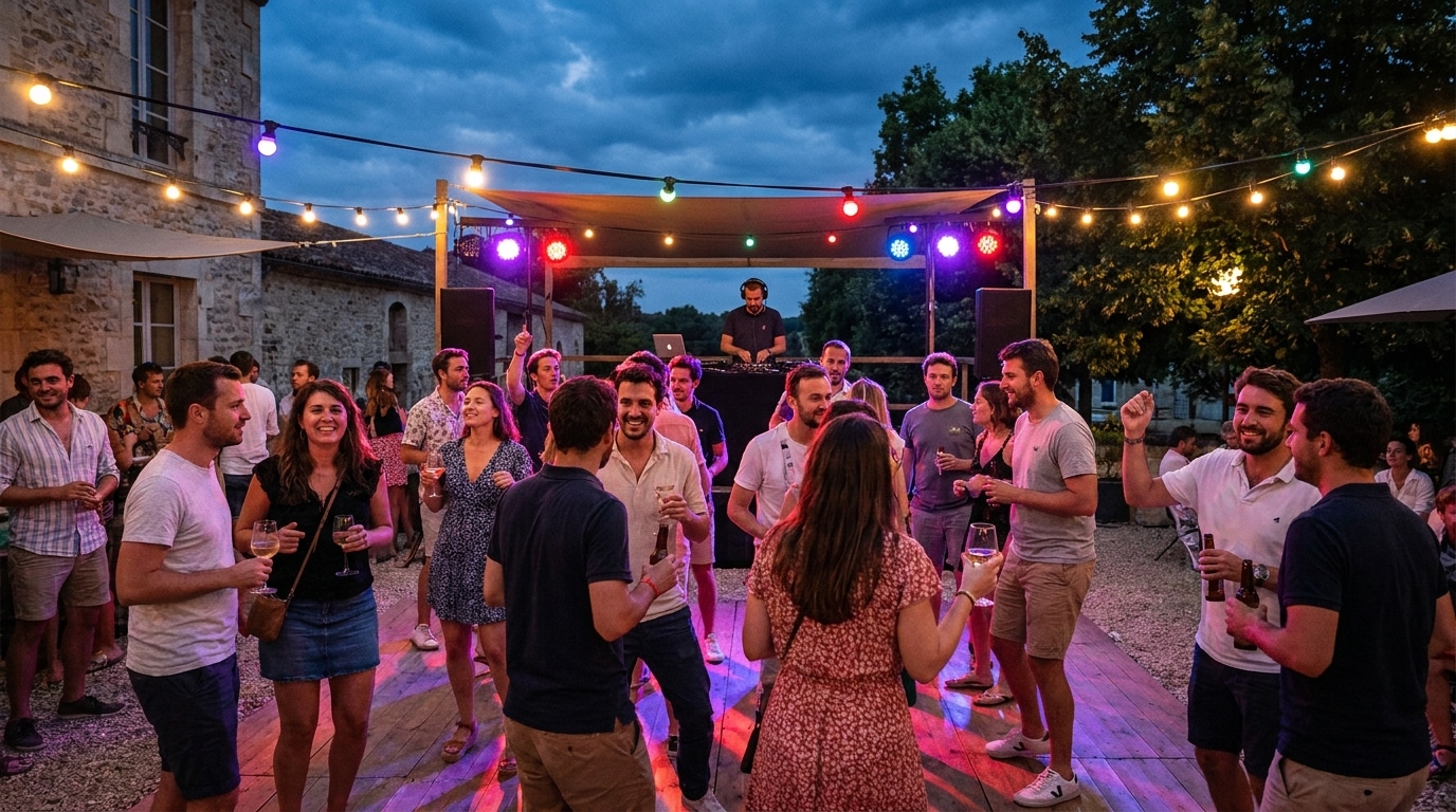 Terrasse d'été animée par un DJ lors d'une soirée privée en Île-de-France